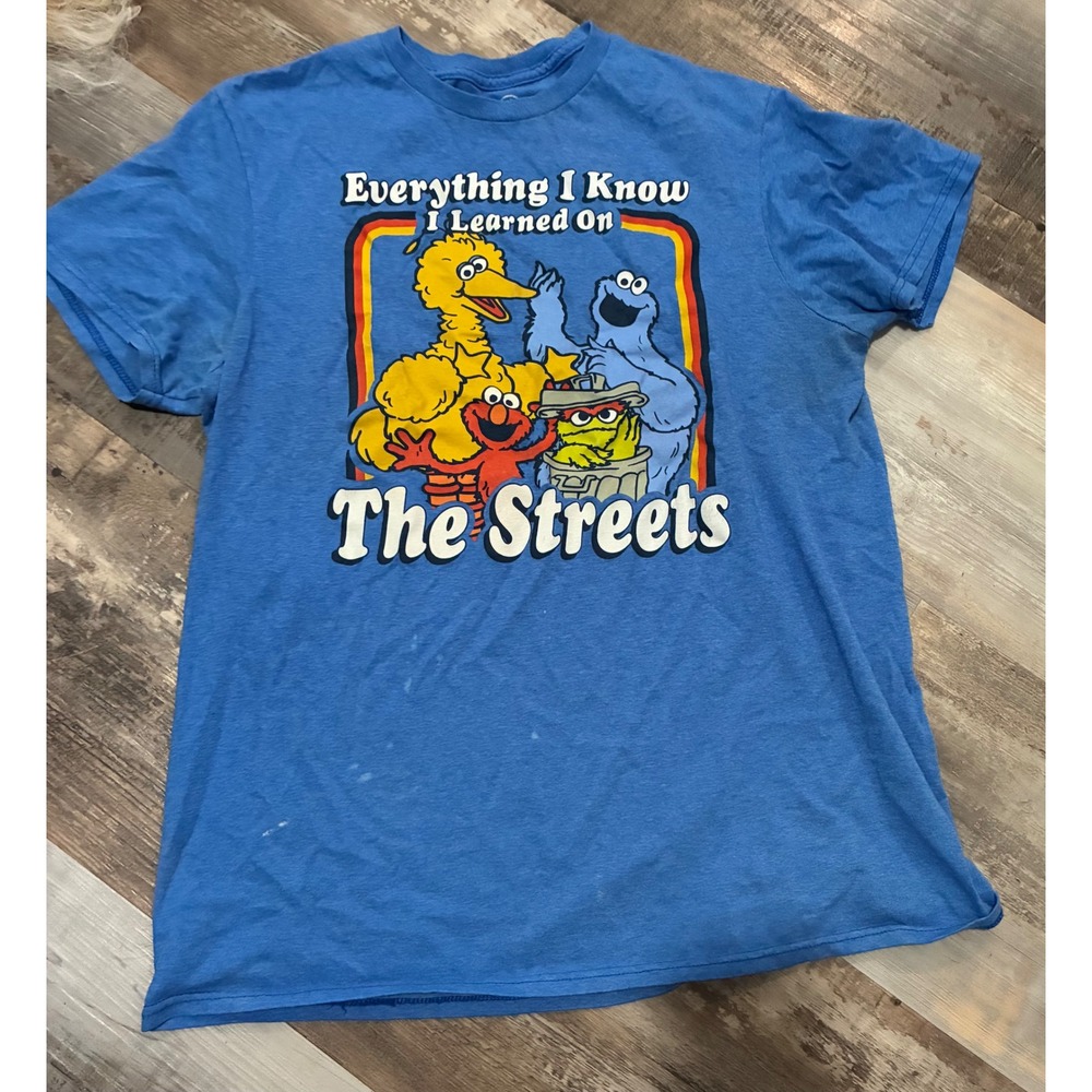 Sesame Street Learned On The Streets Graphic T-Shirt Blue Mens Medium M 38/40